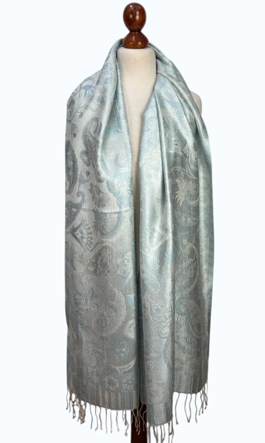 Blau-Silberner großer Paisley-Seidenschal für Damen – Mohini