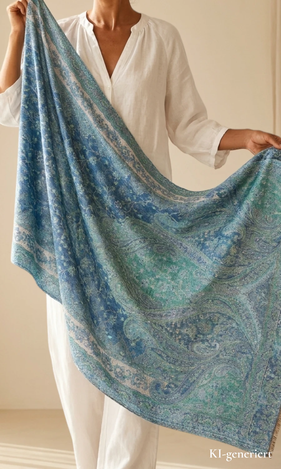 Großer gemusterter Schal aus Wolle und Seide - Mohini - Damen Schal