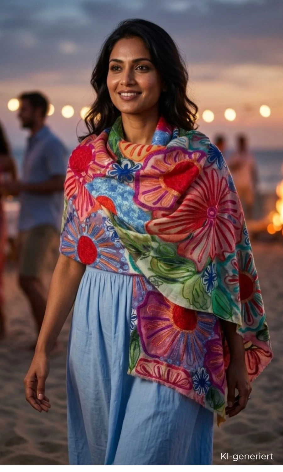 Großer Merinoschal mit Bestickung - Mohini - Elegante Damen Stola