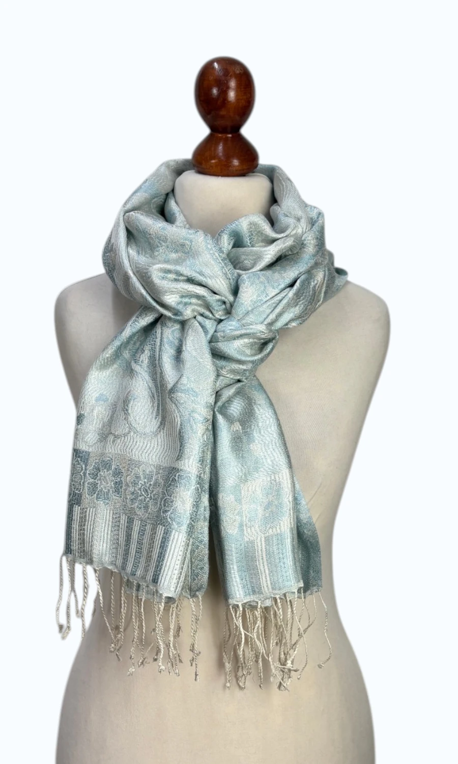 Blau-Silberner großer Paisley-Seidenschal für Damen – Mohini