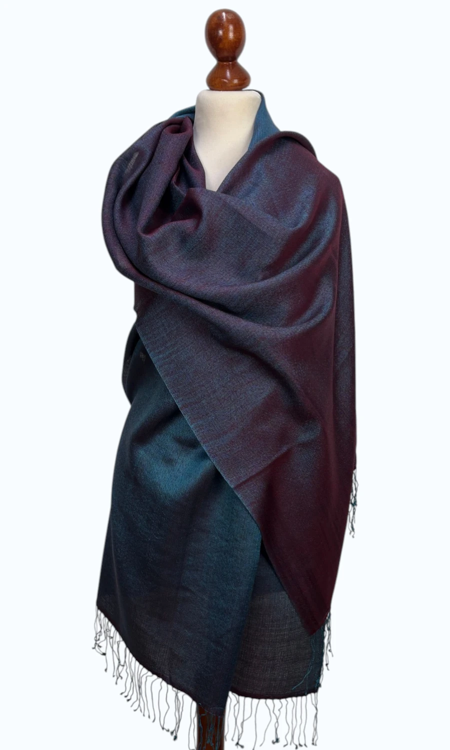 Blau-Brauner Kaschmir-Seide-Schal groß für Damen – Mohini