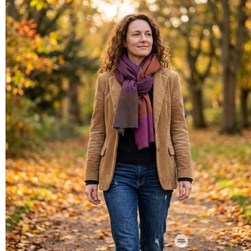 Lila großer Schal aus feiner Wolle für Damen und Herren – Mohini