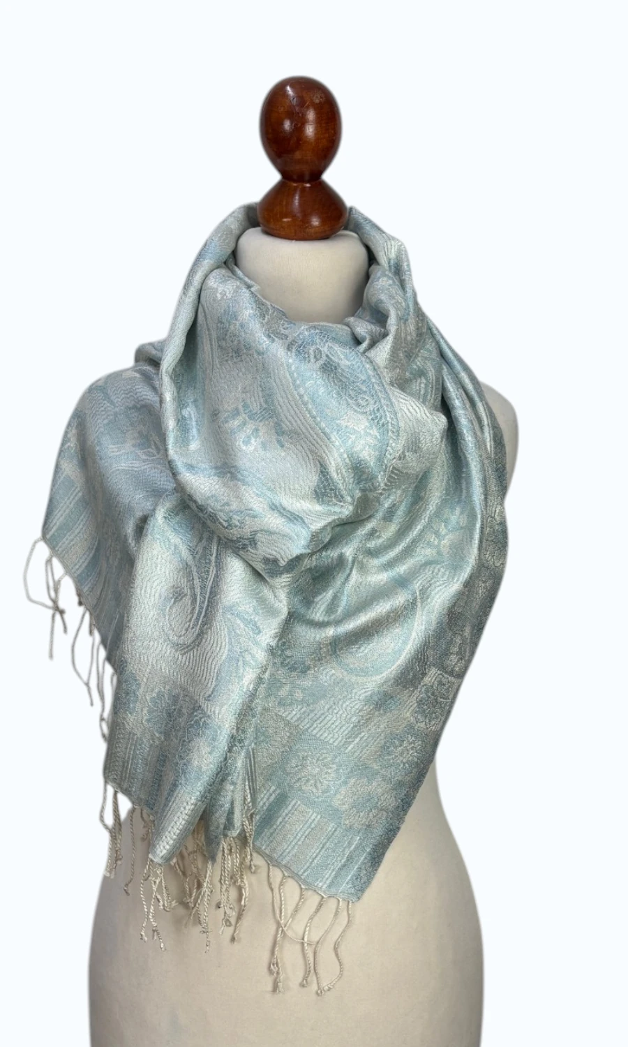 Blau-Silberner großer Paisley-Seidenschal für Damen – Mohini