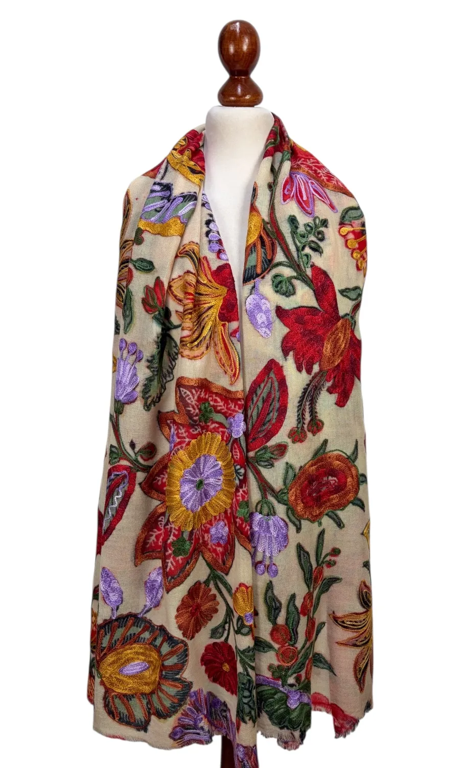 Großer Merinoschal mit Bestickung - Mohini - Elegante Damen Stola