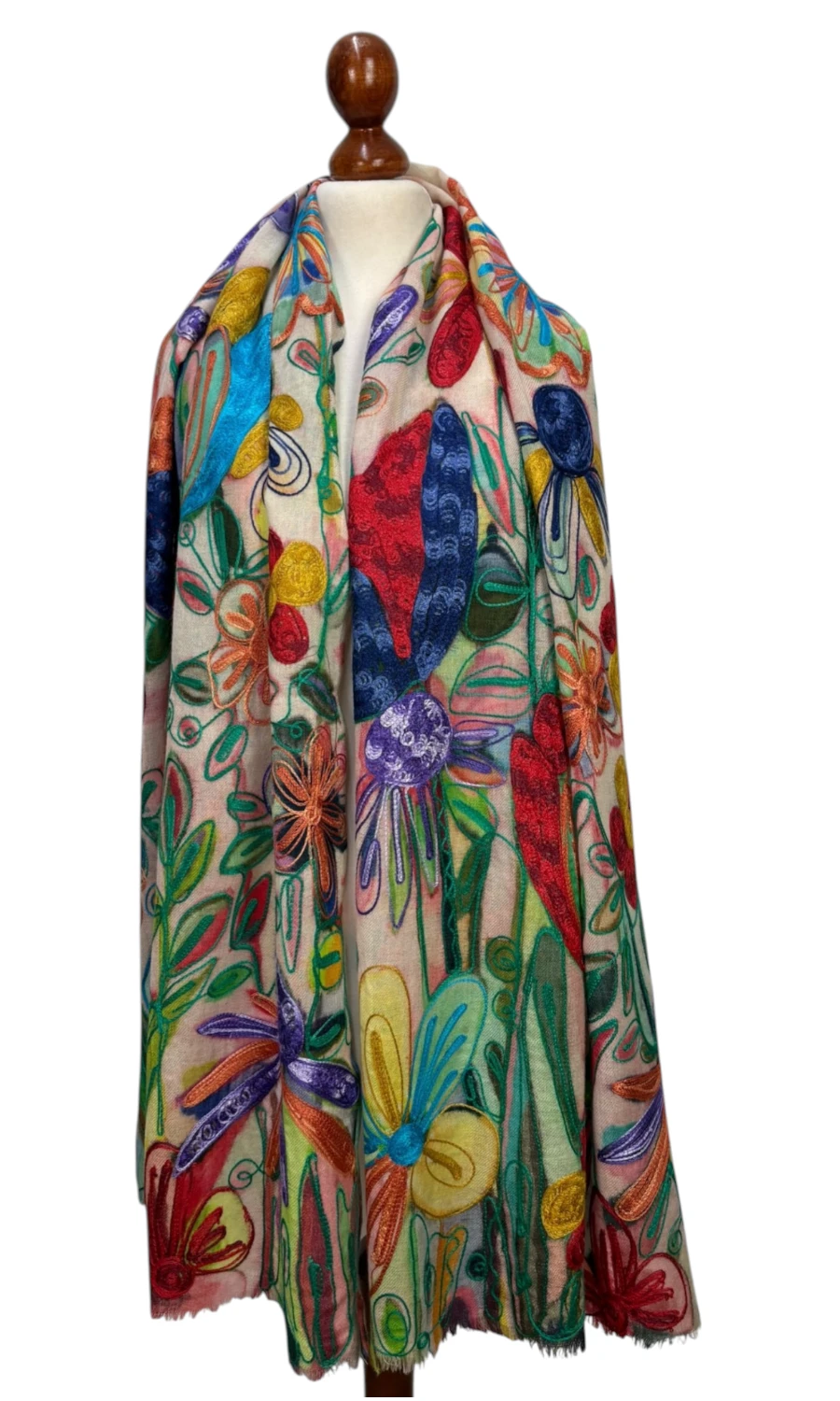 Großer Merinoschal mit Bestickung - Mohini - Elegante Damen Stola