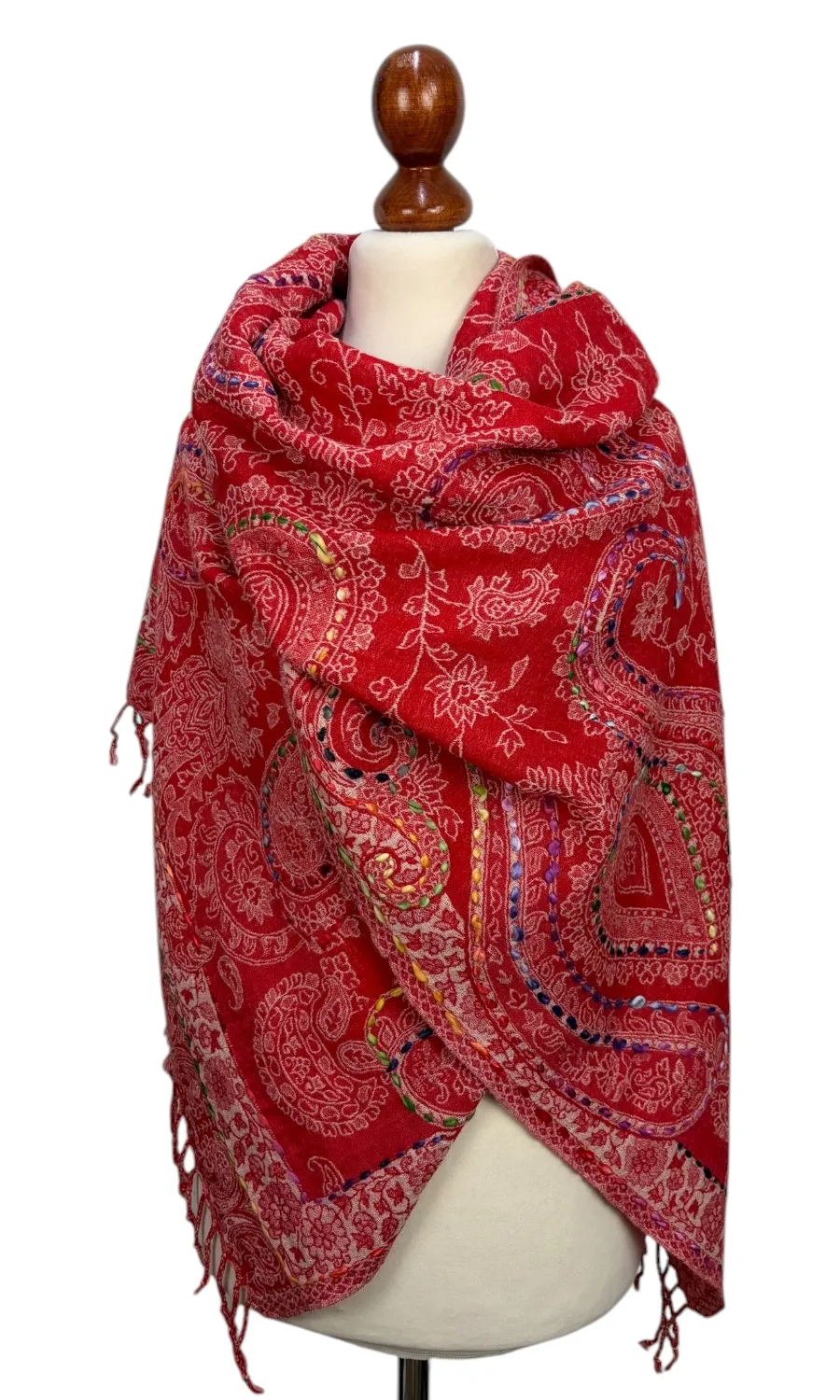 Mohini - großer bestickter Merinoschal