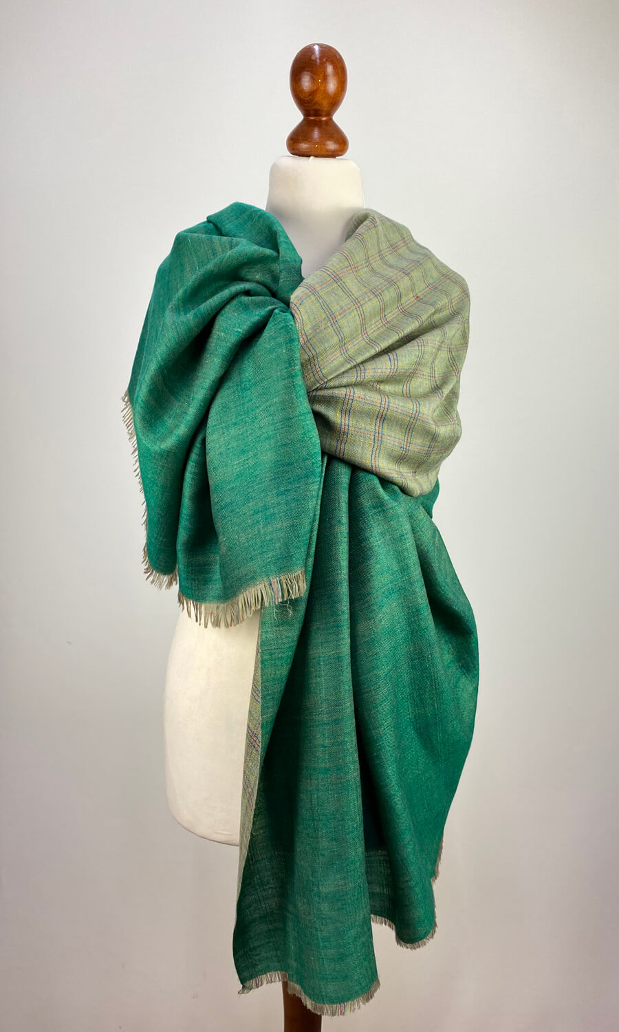 "Green Karo" - handgewebtes Pashmina Plaid   