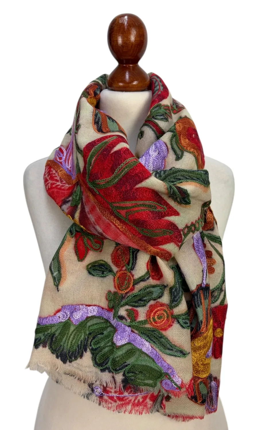 Großer Merinoschal mit Bestickung - Mohini - Elegante Damen Stola