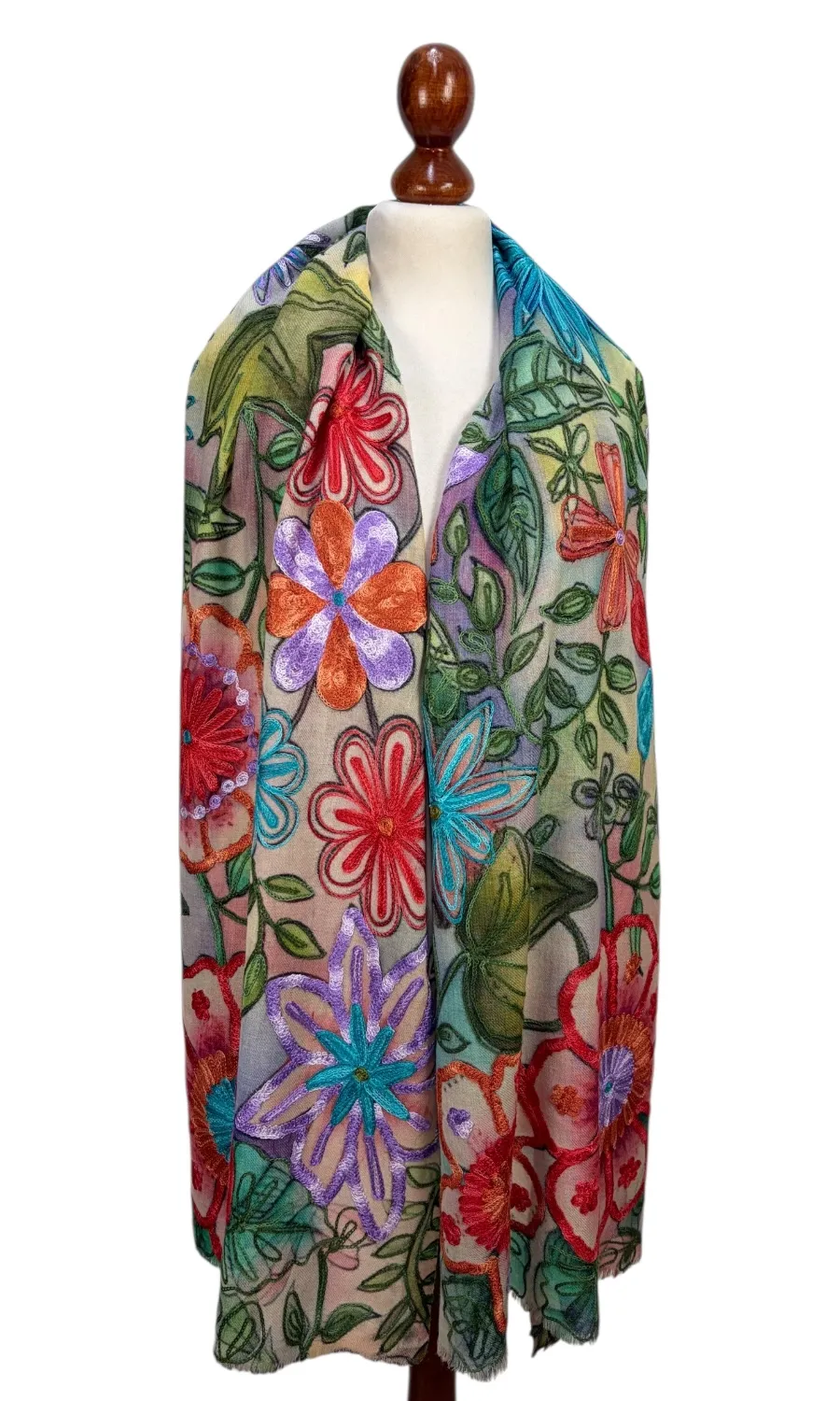 Großer Merinoschal mit Bestickung - Mohini - Elegante Damen Stola