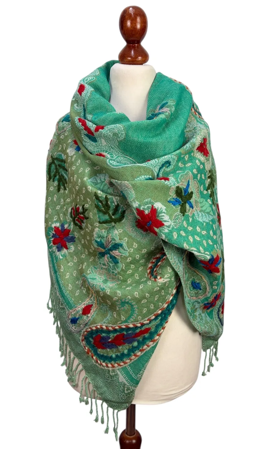 Mohini - großer bestickter Merinoschal
