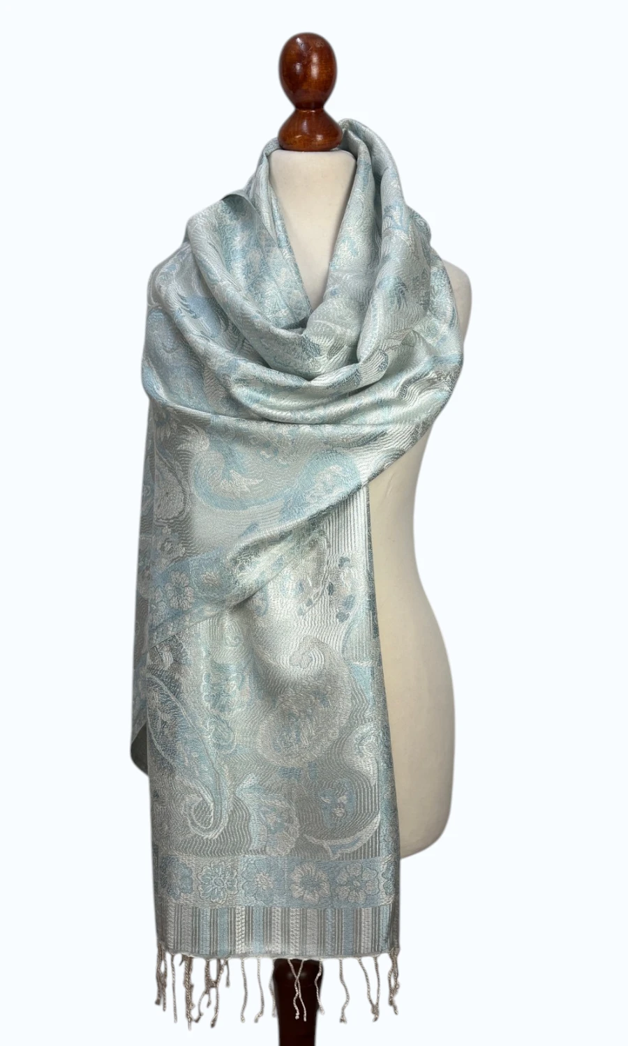 Blau-Silberner großer Paisley-Seidenschal für Damen – Mohini