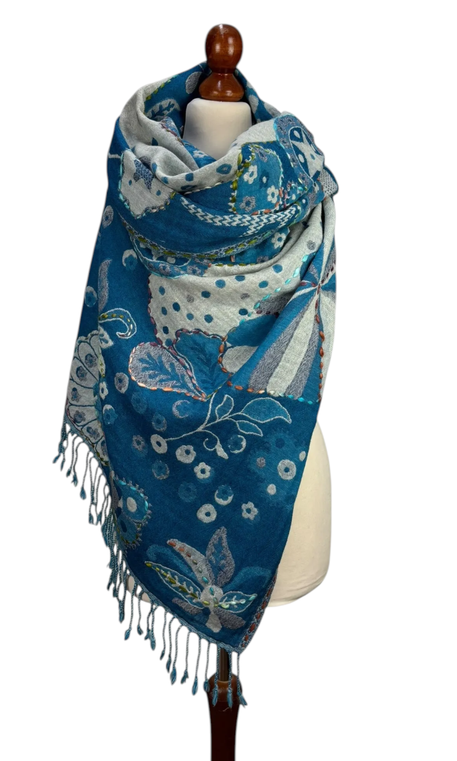 Mohini - großer bestickter Merinoschal