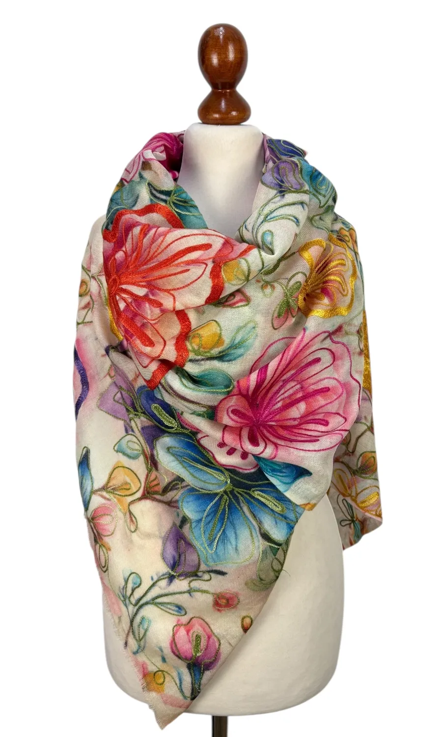 Mohini - großer bestickter Merinoschal  