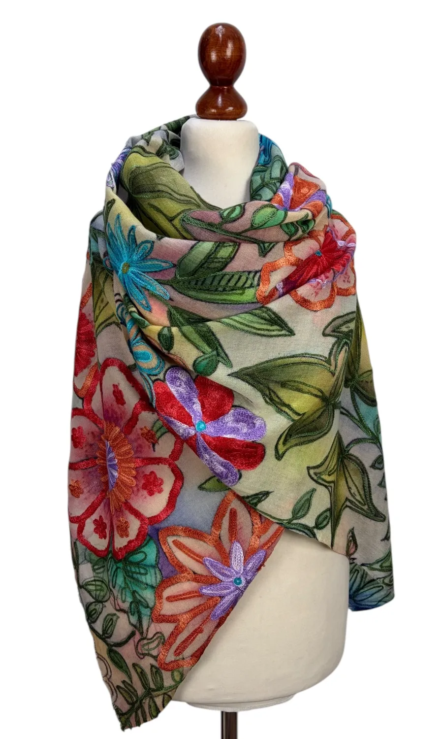 Großer Merinoschal mit Bestickung - Mohini - Elegante Damen Stola