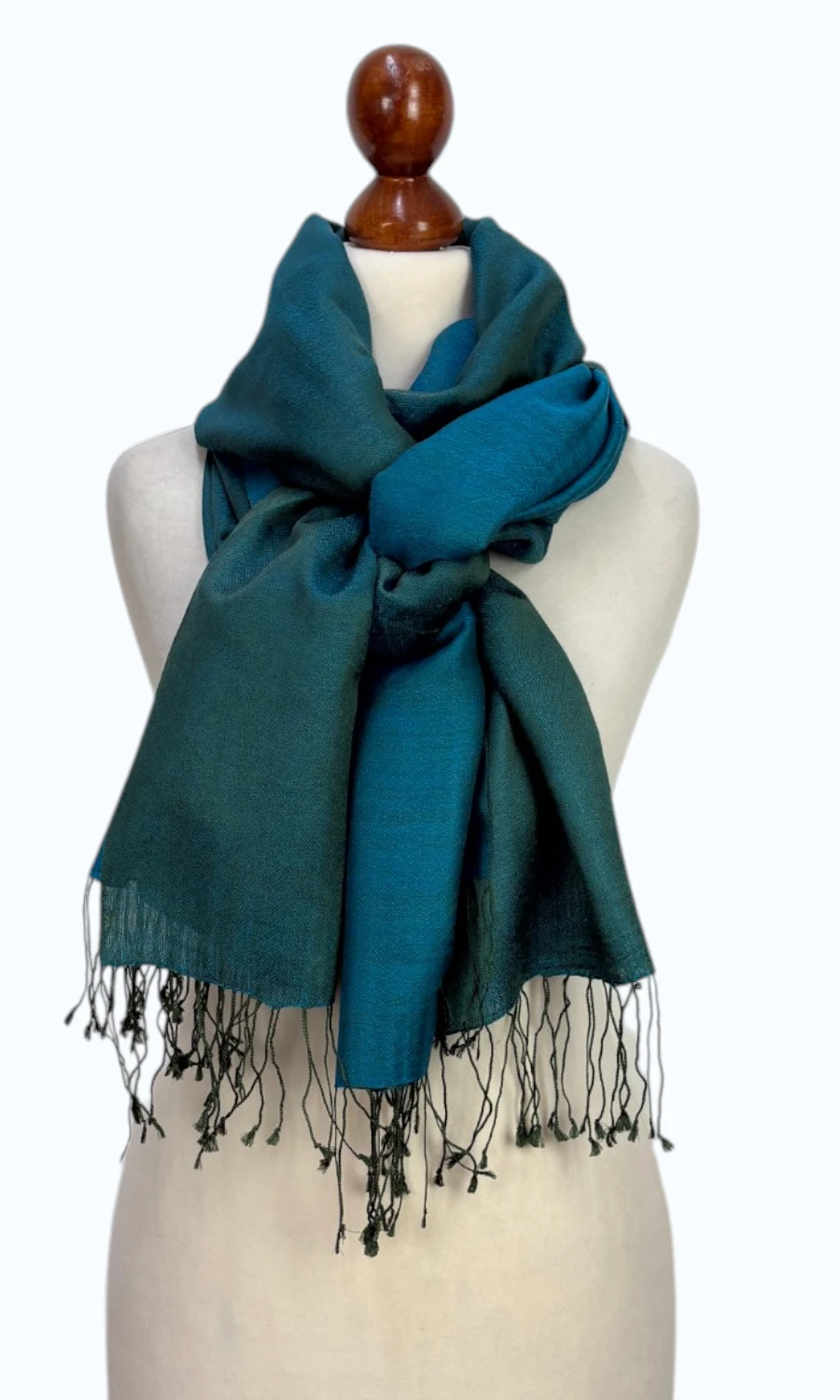 Blau-Grüner Kaschmir-Seide-Schal groß für Damen – Mohini