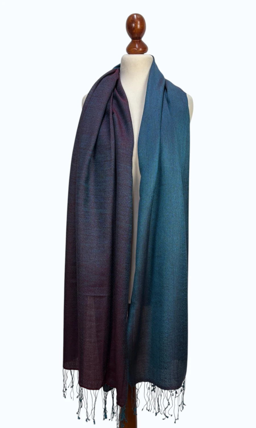 Blau-Brauner Kaschmir-Seide-Schal groß für Damen – Mohini