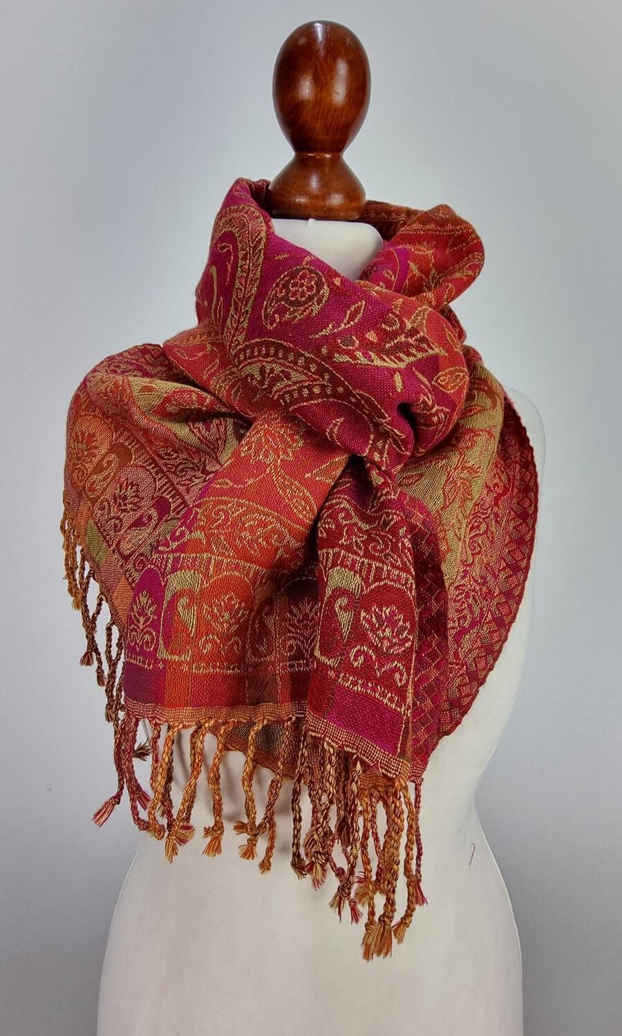Jessi  - schmaler Jamawar Schal  aus Merinowolle 