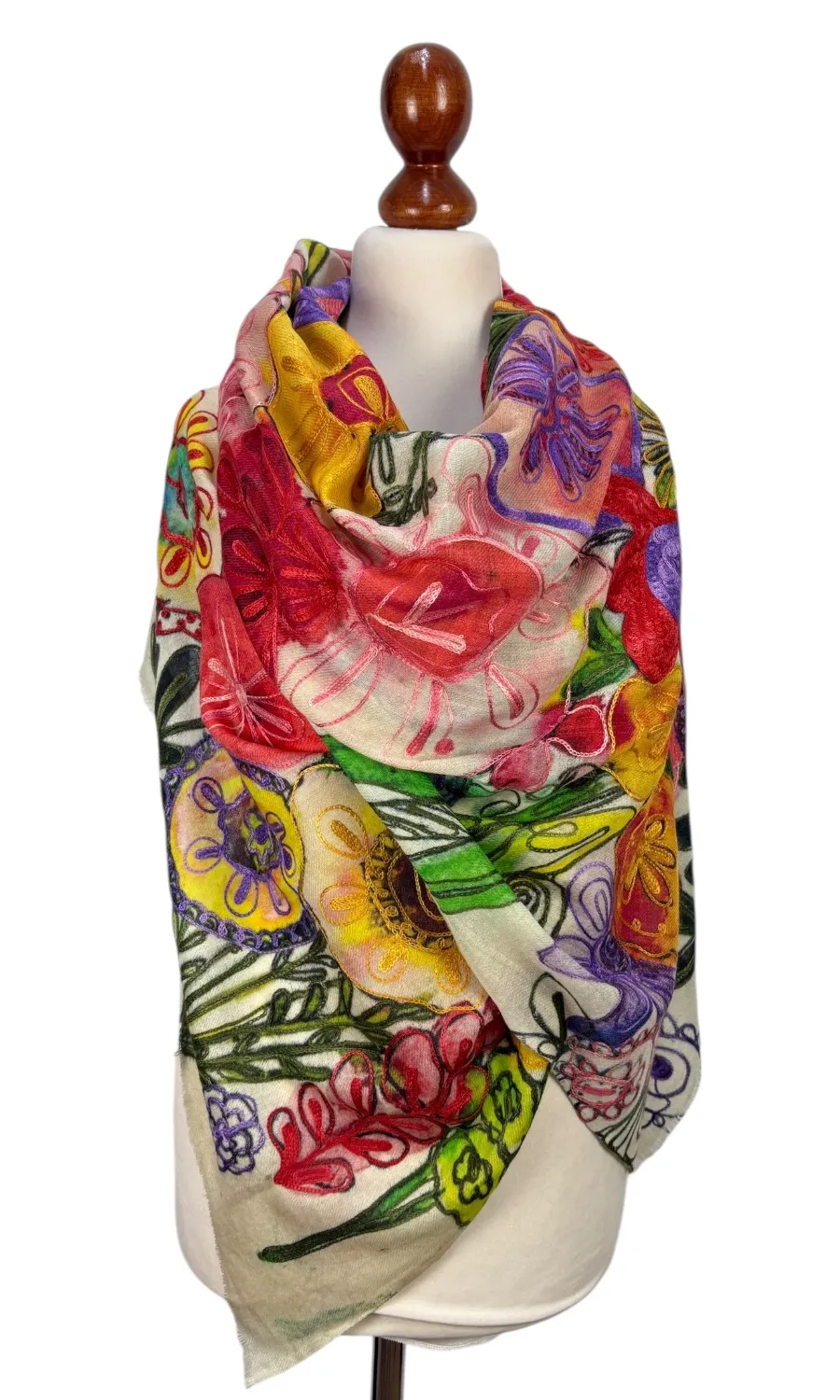 Mohini - großer bestickter Merinoschal